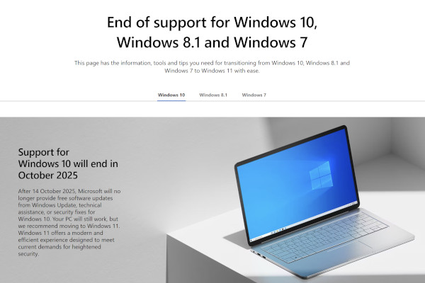 윈도10 지원 종료가 이제 6개월 남았다. / 마이크로소프트 홈페이지 갈무리