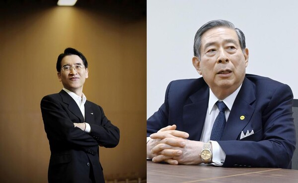 신창재 교보생명 의장(왼쪽)과 기타오 요시타카 SBI홀딩스 회장의 인연이 사업 협력으로 이어졌다 / 양사