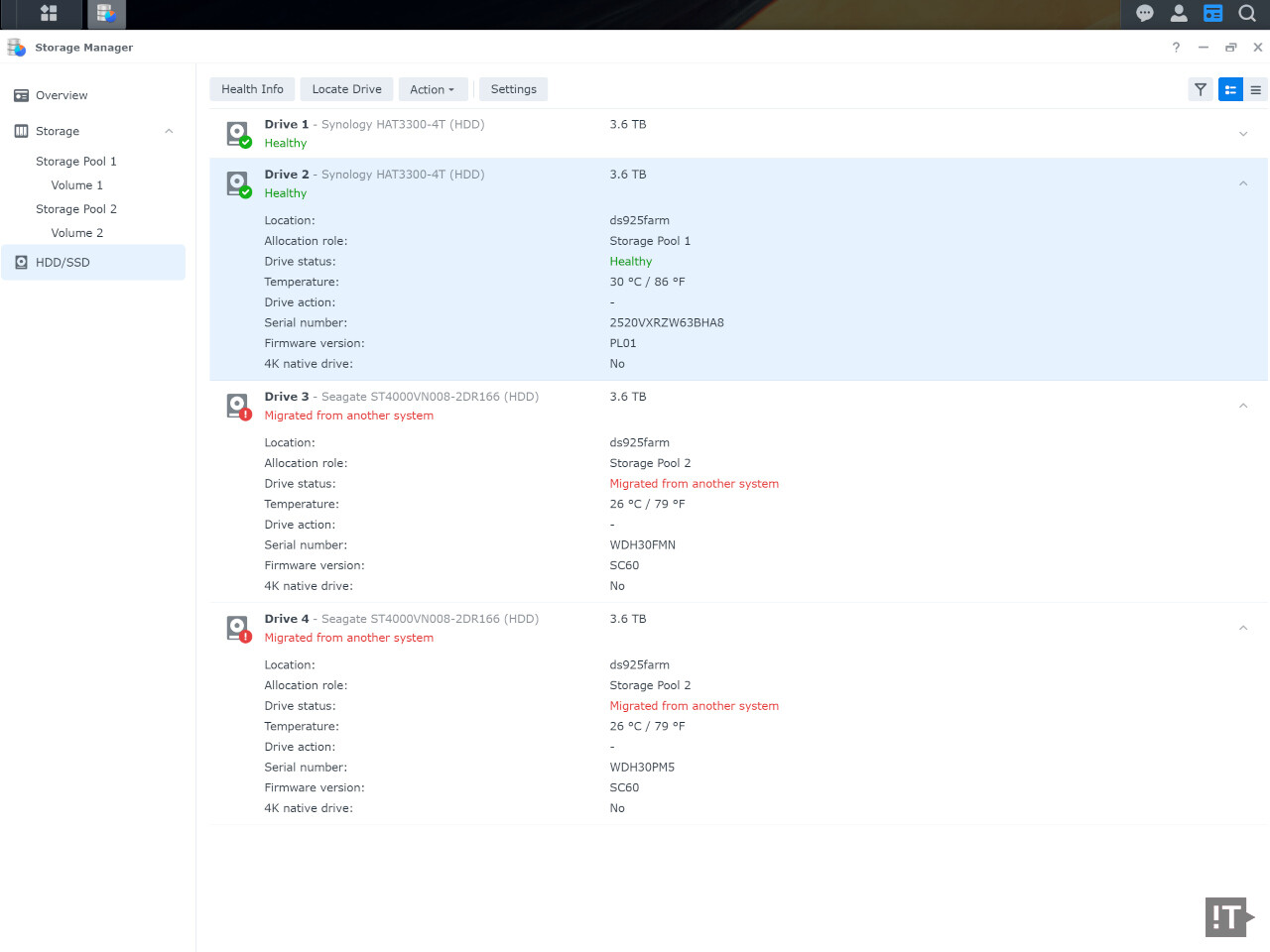 이전 세대 모델에서 마이그레이션하면 비호환 드라이브의 인식은 가능하지만 경고가 뜬다. / 권용만 기자