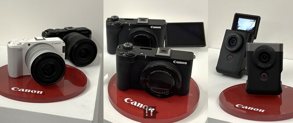 (왼쪽부터) 캐논 EOS R50 V와 파워샷(PowerShot) V1, 파워샷 V10 / 김경아 기자