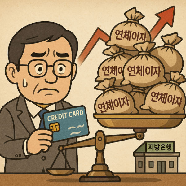 지방은행이 취급하는 신용카드 대출상품 연체 이자율이 타 금융사에 비해 최대 2배 이상 높은 것으로 나타났다 / DALL-E