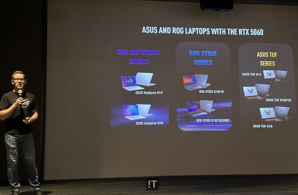 윗슨 고든(Whitson Gordon) 에이수스 마케팅 매니저가 RTX 5060을 탑재한 제품군을 소개하고 있다. / 타이베이=김경아 기자