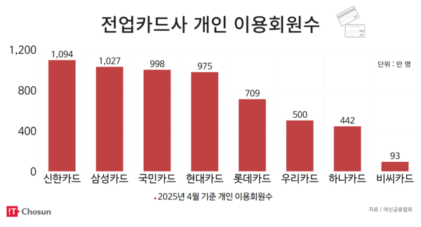 전업카드사 개인 이용회원 수 추이 / IT조선