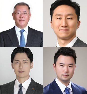 왼쪽 상단부터 시계 방향으로 정의선 현대차그룹 회장, 정기선 HD현대그룹 수석부회장, 이규호 코오롱그룹 부회장, 신유열 롯데지주 부사장. / 조선DB 
