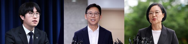 왼쪽부터 하정우 AI미래기획수석, 배경훈 과학기술정보통신부 장관 후보자, 한성숙 중소벤처기업부 장관 후보자. / 뉴스1