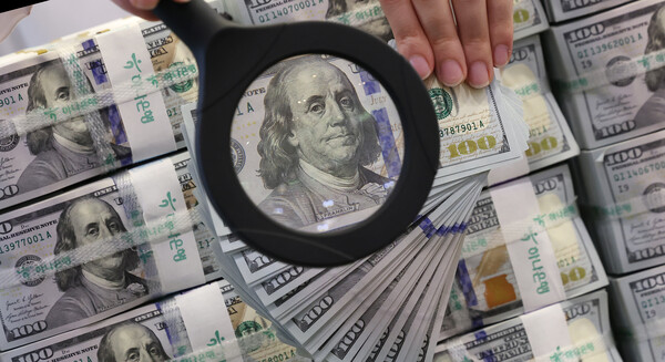 서울 중구 하나은행 위변조대응센터 직원이 달러화를 정리하고 있다. /뉴스1