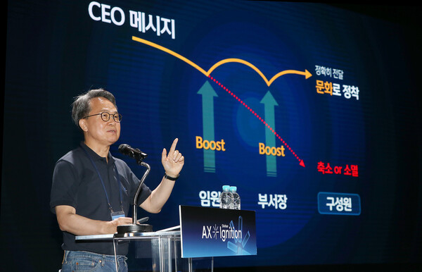 진옥동 신한금융그룹 회장이 경영포럼에서 강평을 하고 있다./신한금융그룹