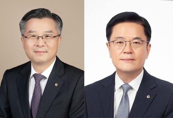 ​(왼쪽부터) 권혁웅 전 한화오션 대표이사, 이경근 한화생명금융서비스 사장 / 한화그룹