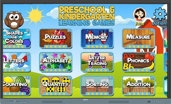 벤큐가 자사 전자칠판에 미국 교육 개발사 로지모지(RosiMosi) LLC의 인기 앱 ‘로지모지’를 기본 탑재했다. / 벤큐