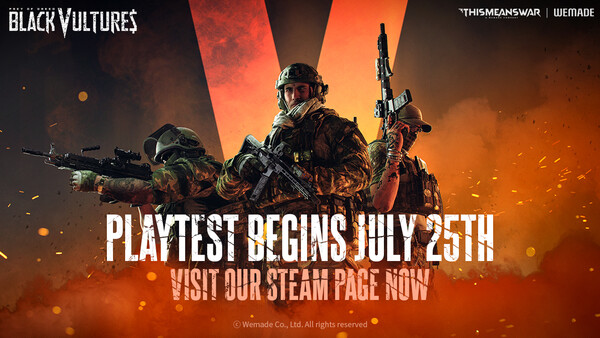 위메이드가 신작 PC FPS 게임 ‘블랙 벌처스: 프레이 오브 그리드’가 스팀 글로벌 플레이 테스트 진행 일정을 공개했다. / 위메이드