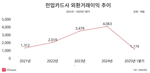 올해 1분기 카드사 전체 외환거래이익은 1174억원으로 집계됐다 / IT조선