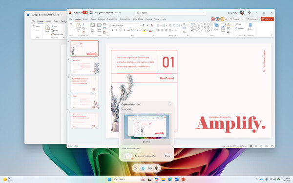 윈도용 코파일럿 비전의 데스크톱 공유 사용 환경 / 마이크로소프트