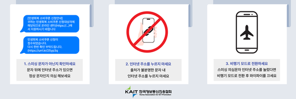 한국정보통신진흥협회 스미싱 피해예방 및 대처법 이미지. / 한국정보통신진흥협