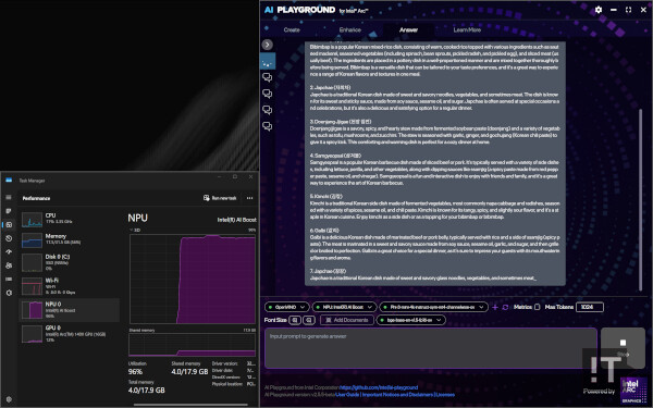 인텔 ‘AI 플레이그라운드’ 앱으로 ‘파이 3’ 모델을 NPU로만 쓸 수 있다. / 권용만 기자