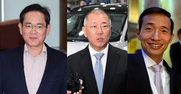 왼쪽부터 이재용 삼성전자 회장, 정의선 현대차그룹 회장, 김동관 한화그룹 부회장 / 뉴스1