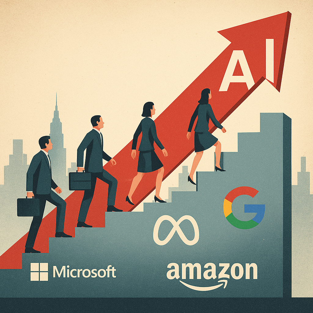 마이크로소프트, 아마존, 구글, 메타 등 주요 빅테크 기업의 2025년 설비투자가 총 3440억달러(약 476조원)에 달할 것으로 나타났다. / 챗GPT 생성 이미지