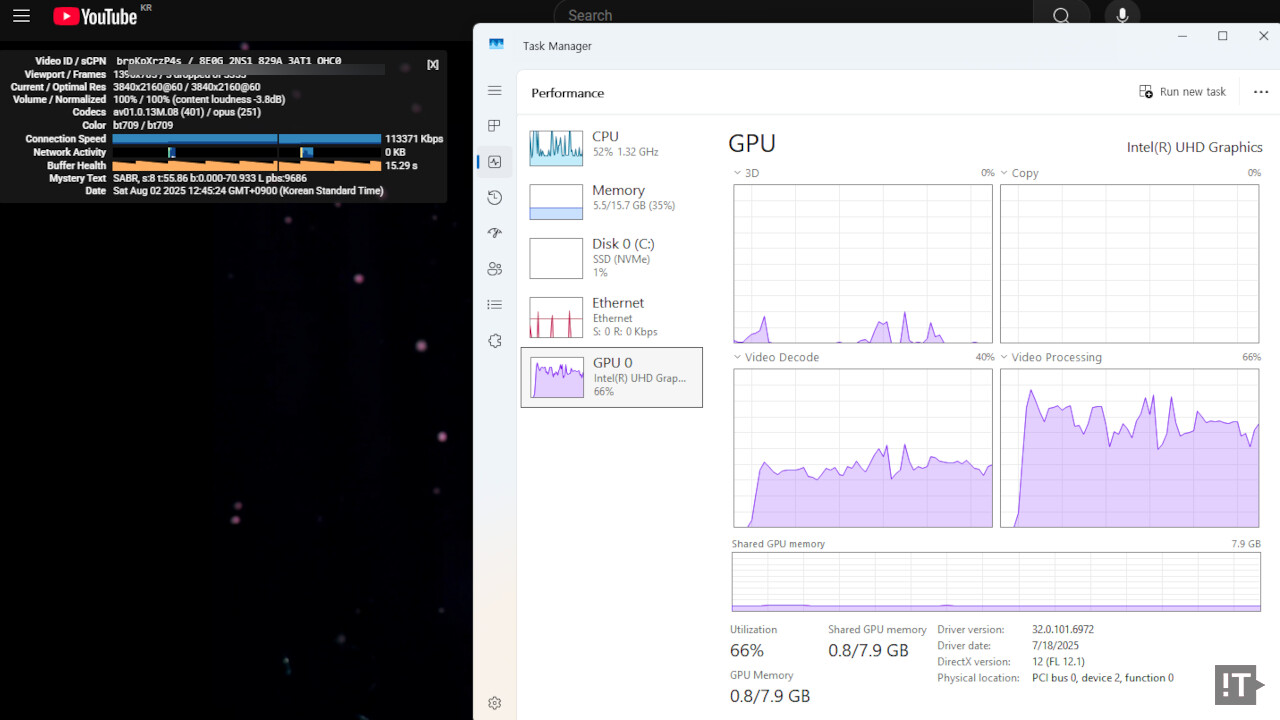 4K AV1 스트리밍 영상 재생 시 모습 / 권용만 기자