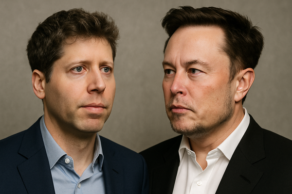 샘 올트먼(왼쪽) 오픈AI 최고경영자(CEO)와 일론 머스크(오른쪽) 테슬라 CEO /  챗GPT에서 생성한 이미지.