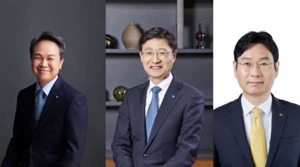 (왼쪽부터) 진옥동 신한금융그룹 회장과 이승열 하나은행 부행장, 이창권 KB금융 부문장이 22일 오후 히스 타버트 서클 사장과 만났다/각 사 제공