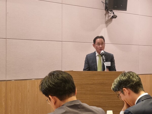 김태우 하나자산운용 대표가 27일 여의도 FKI센터에서 열린 ETF 신규 상장 기자간담회에서 발언하고 있다. / 윤승준 기자