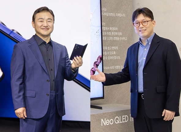노태문 DX부문장 직무대행 겸 MX사업부장(왼쪽)과 용석우 VD사업부장(사장) / 삼성전자
