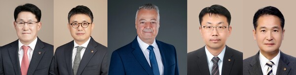 한화그룹은 8월 31일 류두형 ㈜한화/글로벌 대표이사(왼쪽부터), 김종서 한화엔진 대표이사, 라피 발타(Rafi Balta) 한화파워시스템 대표이사, 최석진 한화호텔앤드리조트 리조트부문 대표이사, 김경수 한화호텔앤드리조트 에스테이트부문 대표이사를 내정하는 인사조치를 발표했다. / 한화그룹