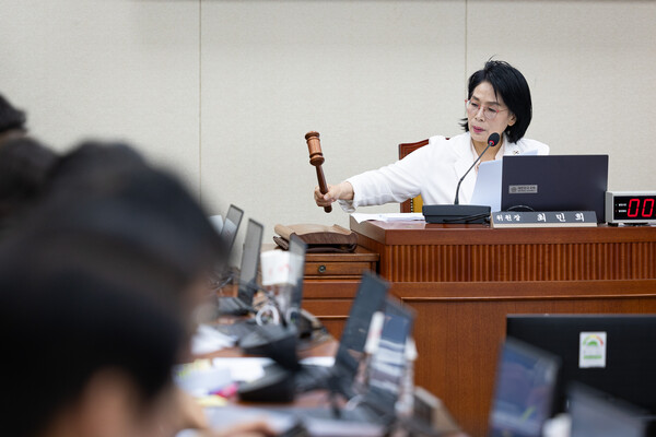 최민희 국회 과학기술정보방송통신위원장이 2일 서울 여의도 국회에서 열린 제429회 국회(정기회) 과학기술정보방송통신위원회 제1차 전체회의에서 의사봉을 두드리고 있다. / 뉴스1