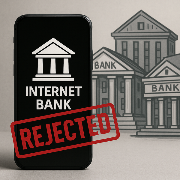 금융위원회는 제4인터넷전문은행 예비인가 신청을 낸 4개의 컨소시엄에 모두 불허 판정을 내렸다./DALLE