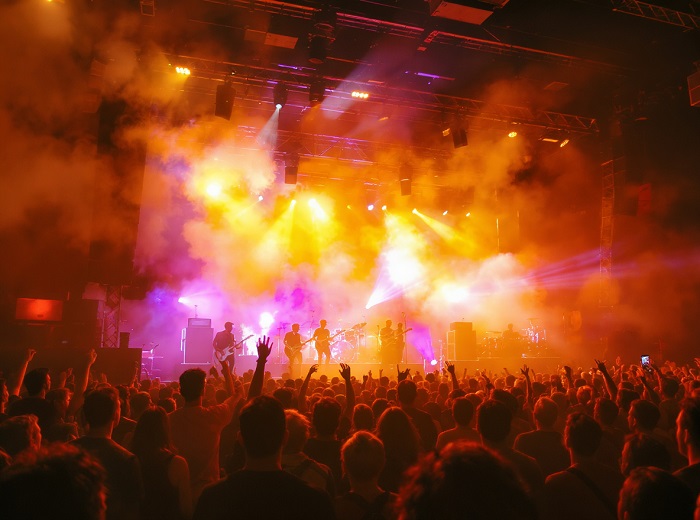 밴드 공연 무대에서 연주하는 뮤지션과 환호하는 관객들의 모습. / 한국벤처창업학회