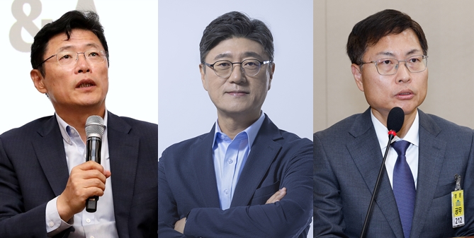 왼쪽부터 이형희 SK㈜ 부회장·정재헌 SK텔레콤 사장·강동수 SK㈜ 사장 / SK·뉴스1