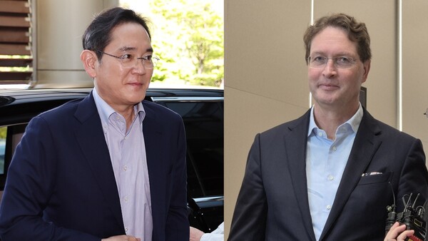왼쪽부터 이재용 삼성전자 회장과 올라 칼레니우스 메르세데스-벤츠 회장. / 뉴스1