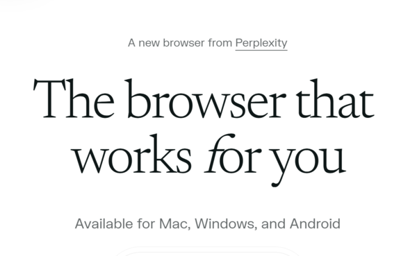 코멧 브라우저. / 퍼플렉시티 홈페이지 갈무리