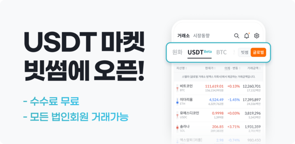 빗썸은 지난 9월 테더(USDT) 마켓을 오픈했다. / 빗썸 공식 홈페이지 갈무리